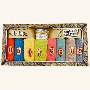 NEW VTG Mid Century 50's Hi-Jack Co. 8-Piece Terri-Knit Coaster Set